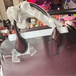 Coach Leather Satchel in Deep Burgundy with Gold Hardware Empire 40